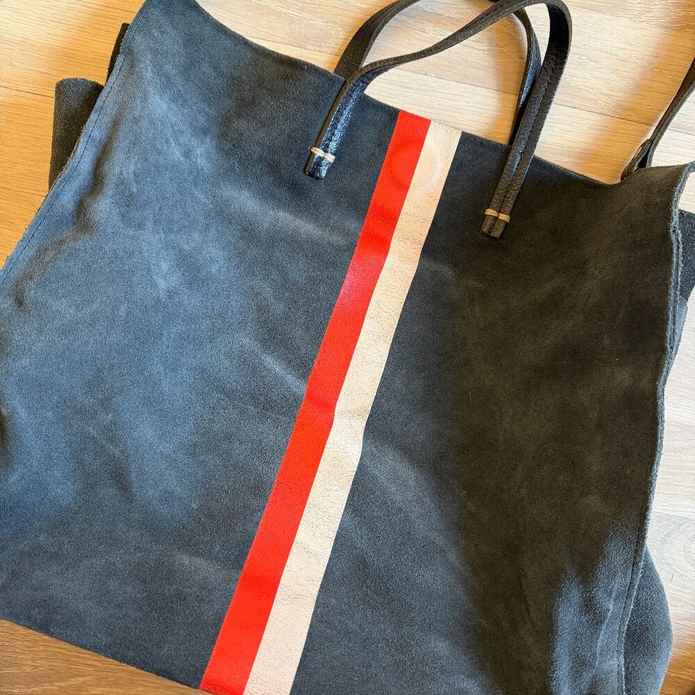 Clare V Simple Tote Navy with Pink and Red Stripes - Picture 5 of 8
